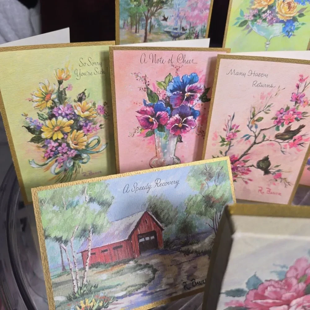 Vintage Box of 10 Greeting Cards Envelopes Painted by Richard Bauer By Mouth
